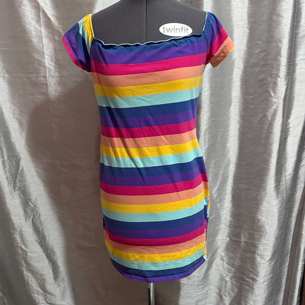 SHEIN Vibrant Striped Off-Shoulder Mini Dress